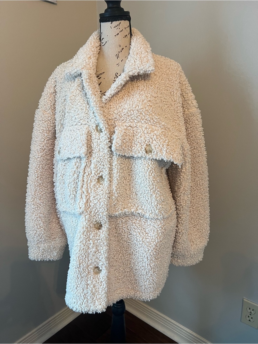 English Factory Cream Teddy Button-Up Jacket